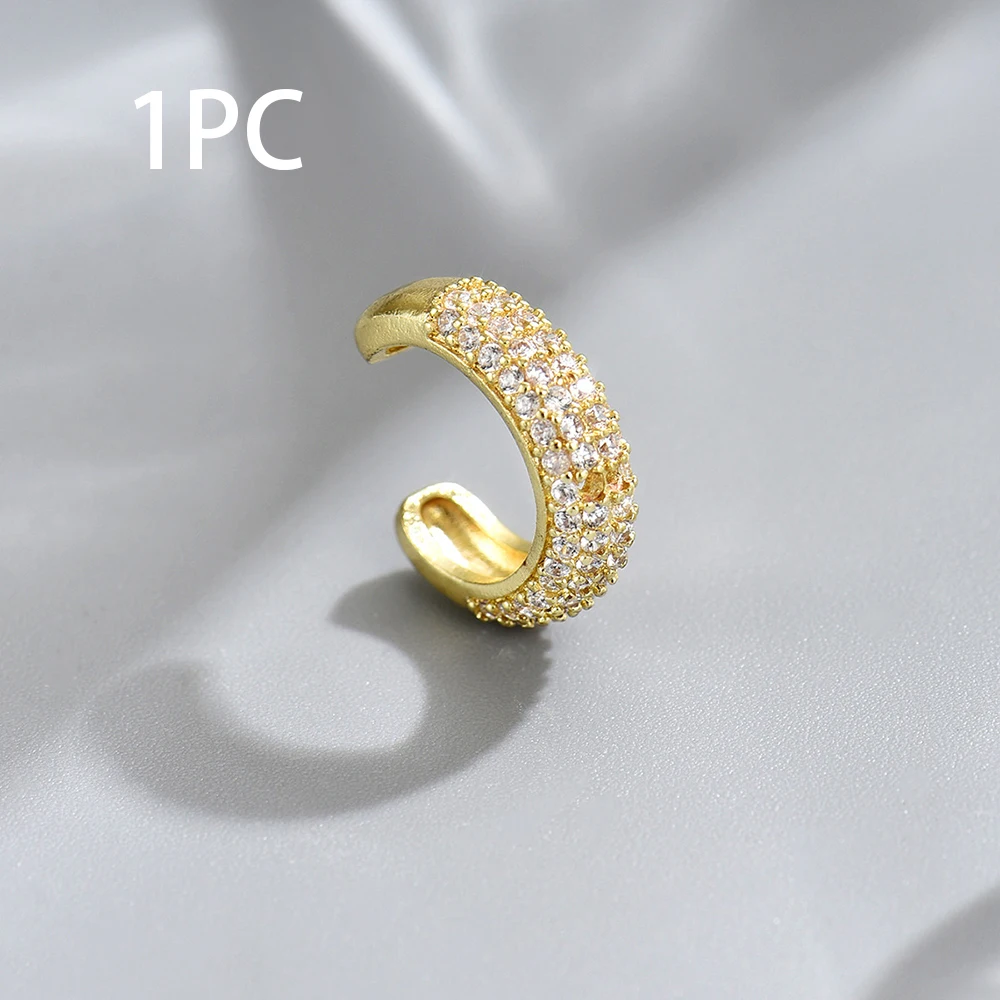 1PC Gold Color Stainless Steel Zircon Clip Earrings Punk Ear Cuff No Piercings Fake Cartilage Ear for Women 2025 Fashion Jewelry - view 5