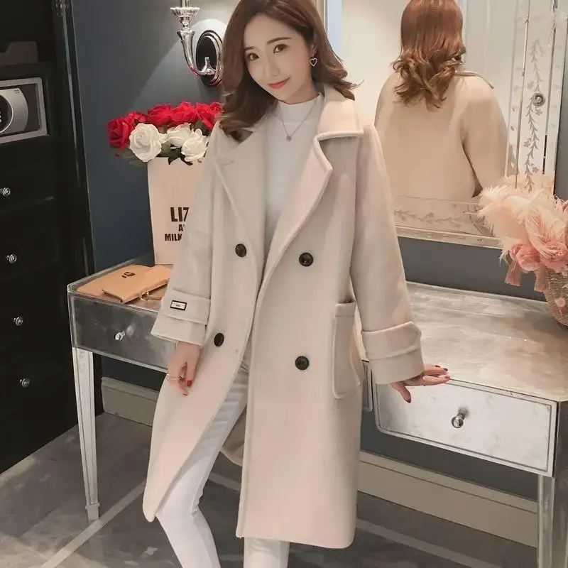 

2025 New Filled Blended Jacket Women's Long Loose Cotton Wool Blended Women's Coat Pink Ele