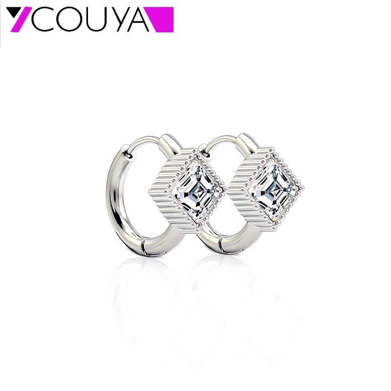 Exquisite Cubic Zirconia Luxury Hoop Earring Women Stainless Steel Rhombic Silver Earrings Temperament Jewelry Gift for Women