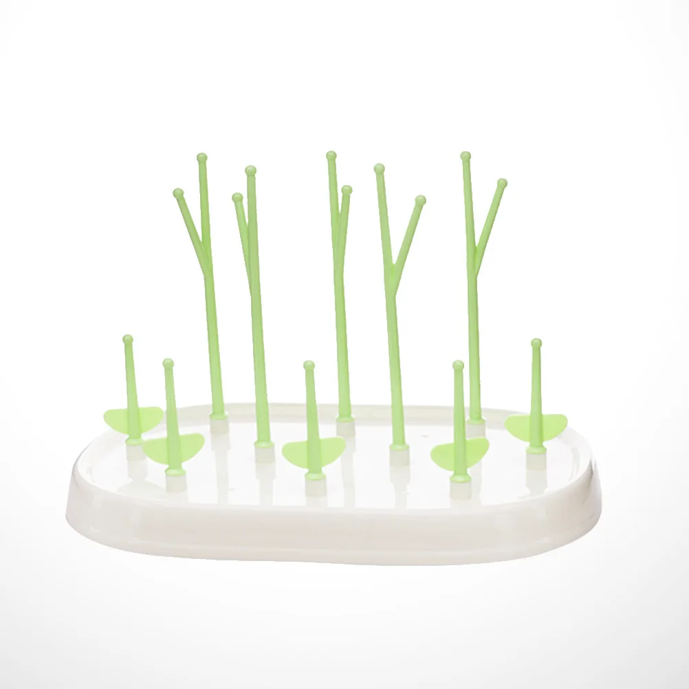 

Baby Bottle Drying Rack Green Detachable Pegs Adjustable Branches Plastic Tray Water Drain Compact Space-Saving Baby