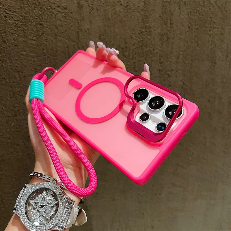 Wristband Lanyard Holder Magnetic Case For Samsung Galaxy S25 S24 FE Plus S23 Ultra A56 A16 A36 For Magsafe Matte Hard PC Cover