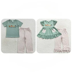 Wholesale Baby Boy Girl Thanksgiving Outfit Short Sleeves turkey Pie Cotton T-shirt Tops Kids Set Toddler Children Plaid Pants