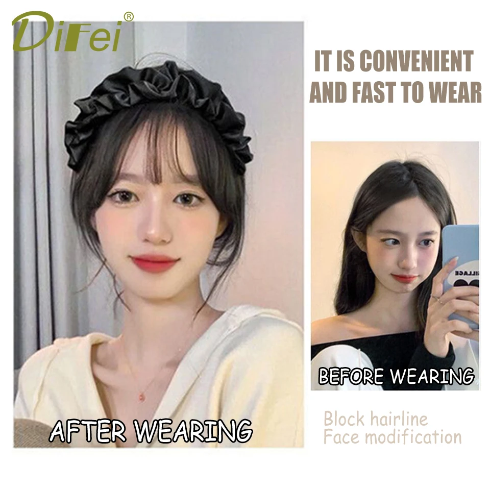 DIFEI Bangs Synthetic Wig Female Head Natural Invisible Seamless Clouds Hairband Air Bangs Wig One Wig Piece