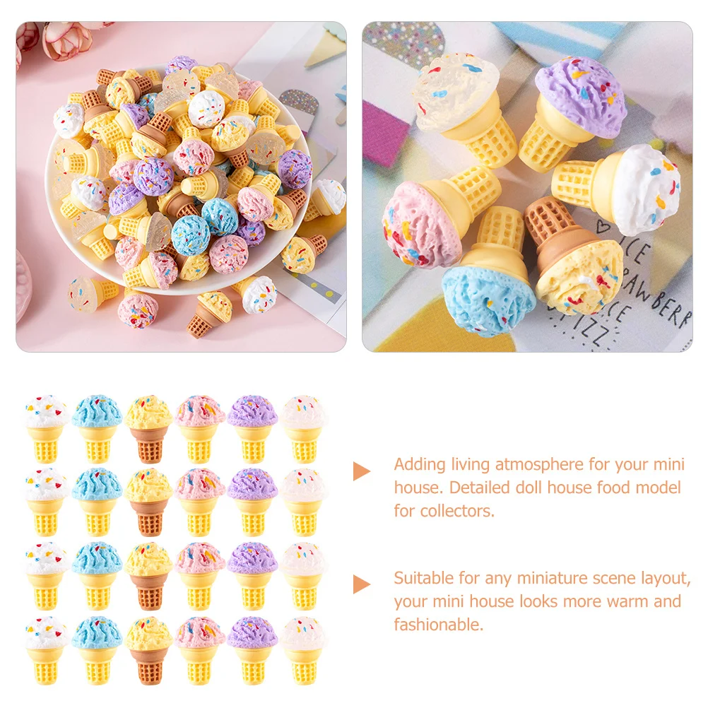 24 قطعة آيس كريم صغير الحلو مخروط الغذاء اللعب الراتنج محاكاة الحلوى لملحقات المنزل الصغير ديكور ذاتي الصنع منزل الدعائم المطبخ #2
