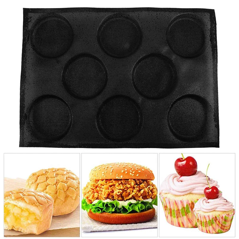 -ABKM 8 Holes Hamburger Bun Pans For Baking Mesh Silicone Bread Pans For Baking Non Stick Perforated Baking Molds