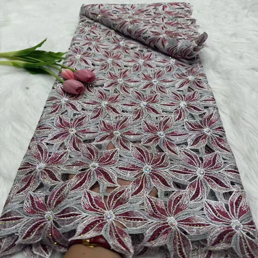

Hot Selling African Lace With Big Stones African Guipure Lace High Quality Embroidered Fabric For Wedding Women