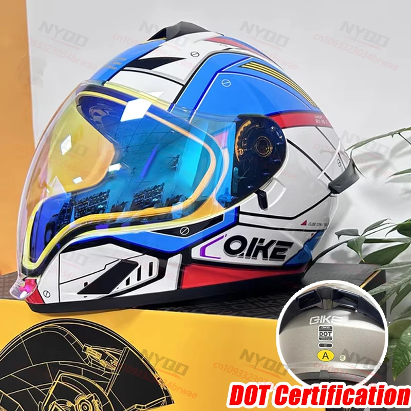 

QIKE Мотоциклетный шлем Ghost Face Full Double Lens Capacete Road Racing Half Flip Up Helmet Casco Long Lens Flip Up Мужчины Женщины