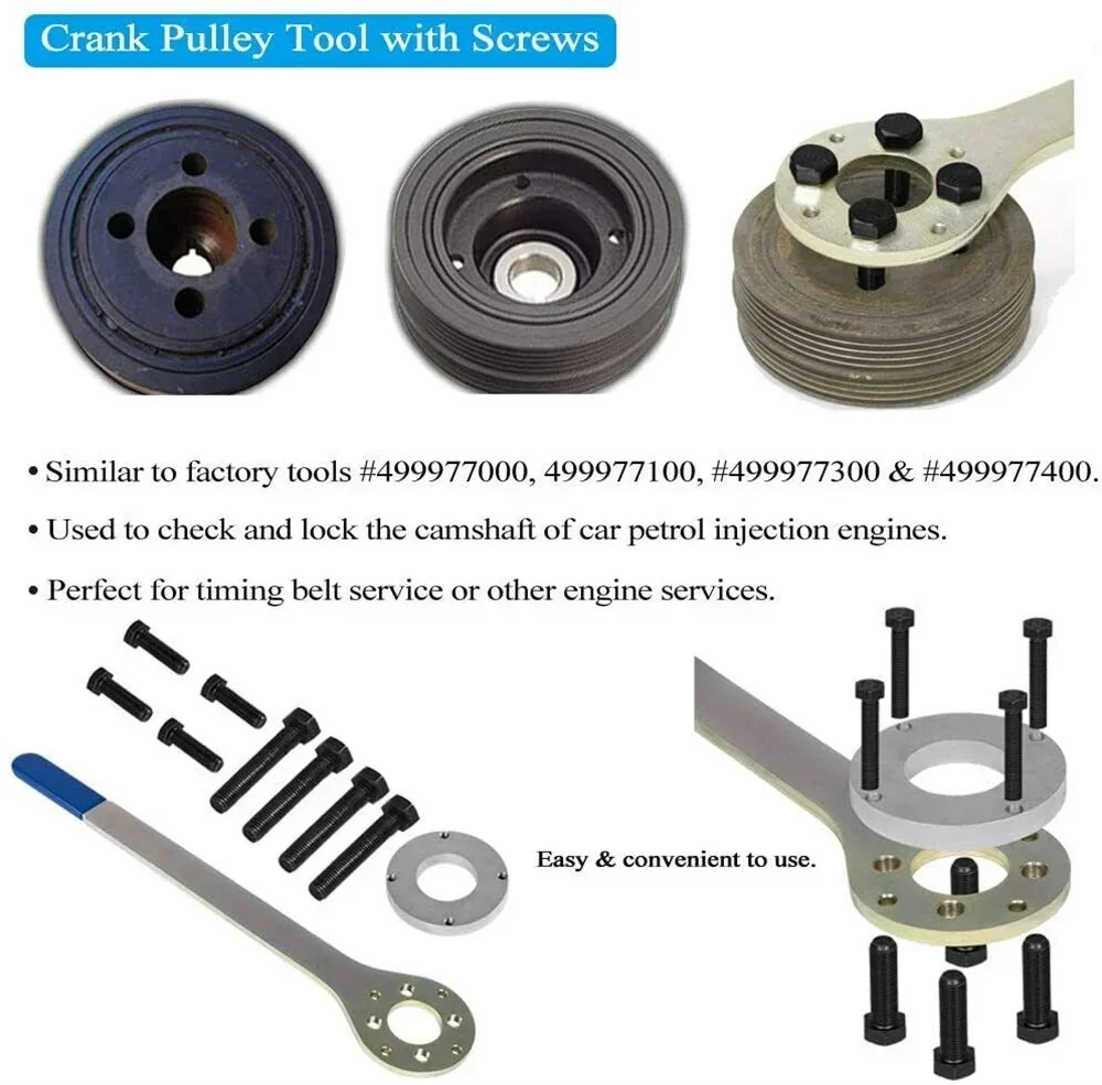 Crank Pulley Wrench Holder Tool Screws & Engine Cam Gear Lock Tool Kit & Intake/Exhaust Cam Sprocket Wrench Tool for Subaru STD