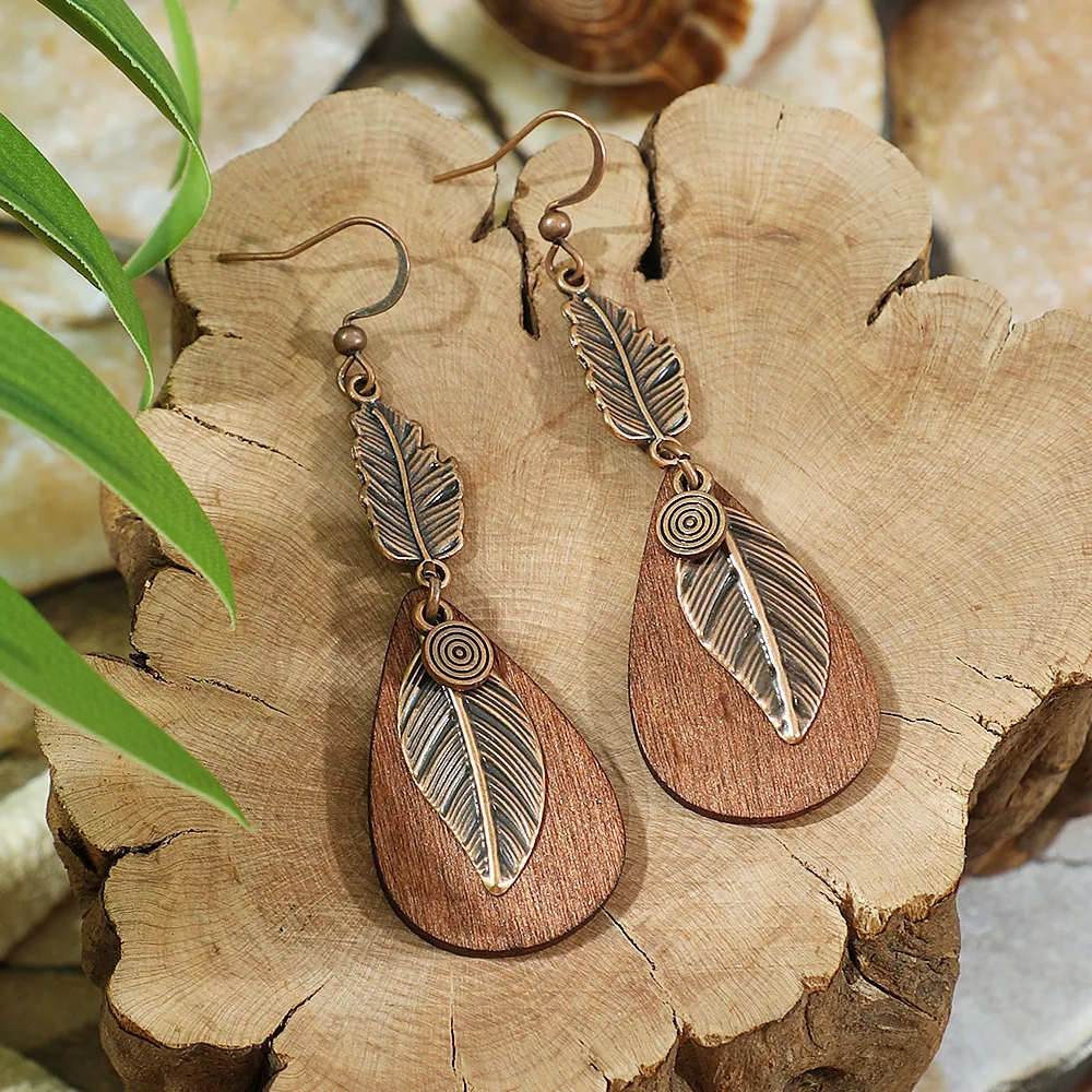 Vintage Ethnic Geometric Brown Drop Earrings for Women Elegant Personality Vacation Casual Daily Earrings Boho Jewelry