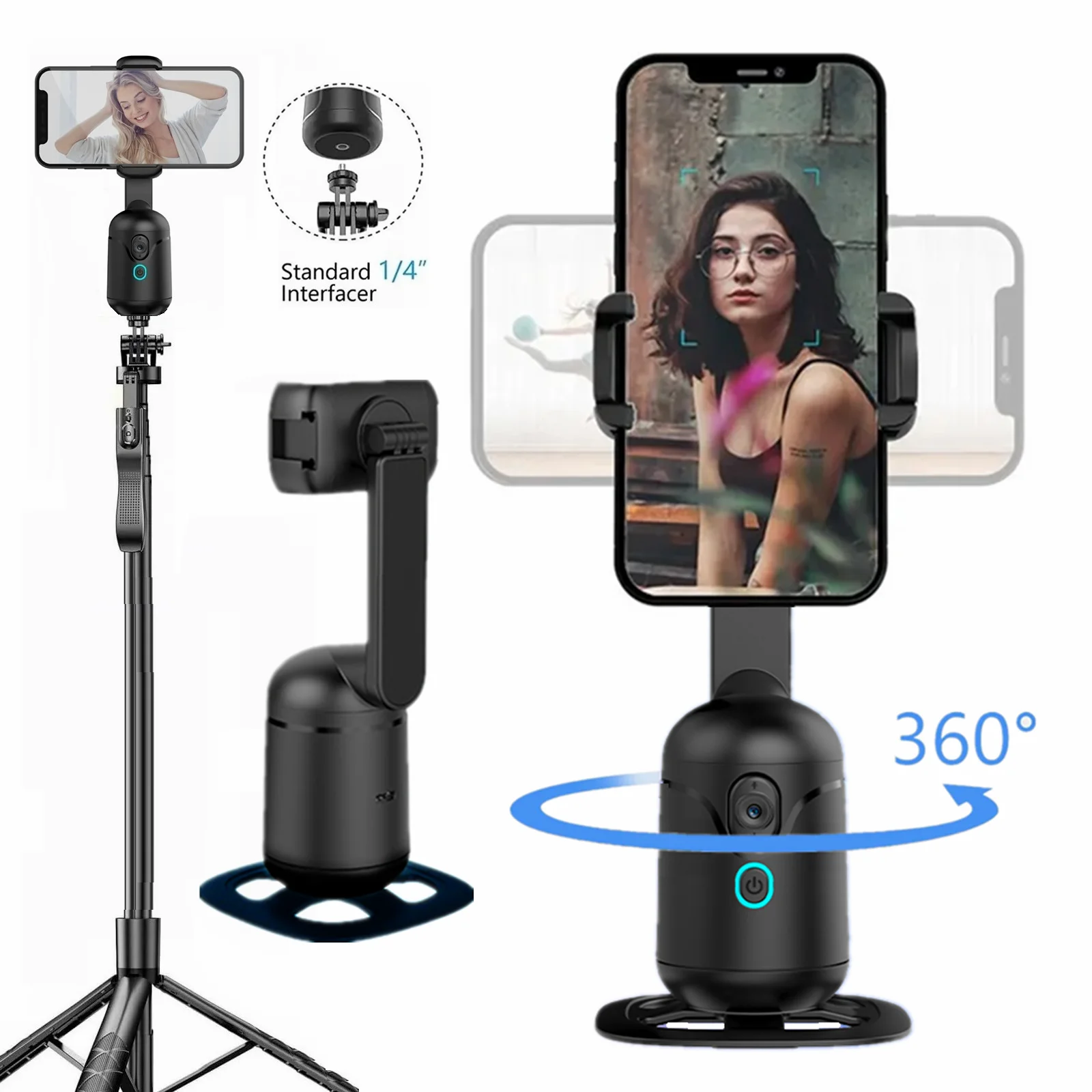 360° Panorama Rotation Auto Face Tracking Wireless Gimbal with Gesture Control Tripod for Mobile Smartphone Desktop Selfie Stick