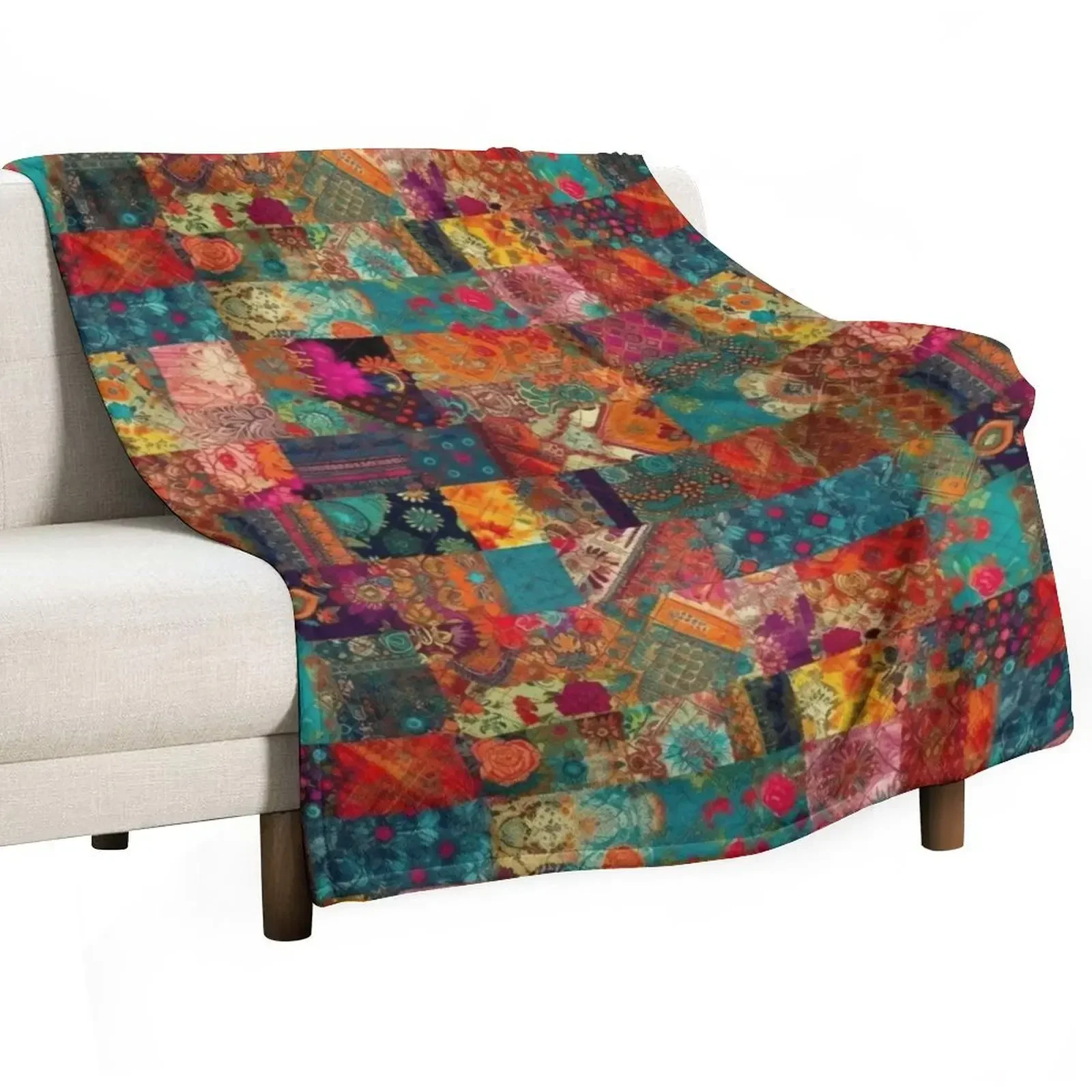 Bohemian Patchwork Wonderland Vibrant Bright Hippie Throw Blanket Beautifuls Personalized Gift anime Quilt Custom Blankets