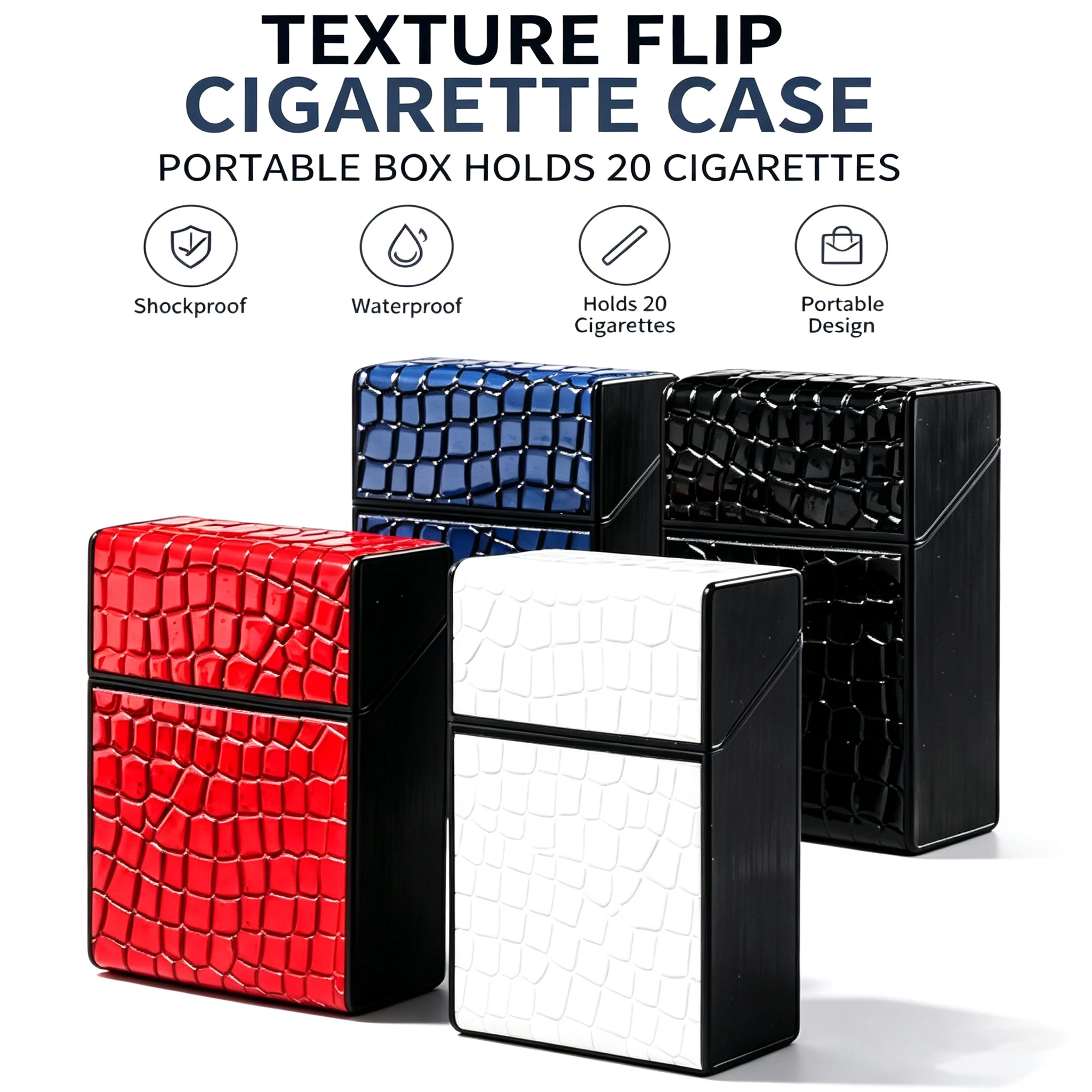 Crocodile Texture Flip Cigarette Case Portable Box Holds 20 Cigarettes Shockproof Waterproof Cigarette Holder for Daily Carry