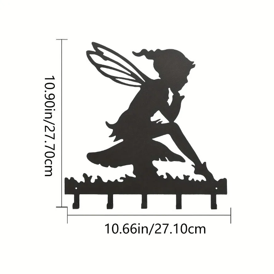 CIFBUY Fairy Metal Wall Hook, Winged Elf Silhouette Iron Hanger For Key Towel Entryway Wall Decor