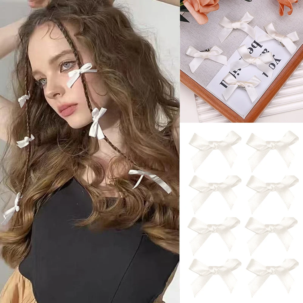 2-10 Stücke Y2k Mädchen Off White Bögen Mini Haarspangen Haarnadel Kopfbedeckung Haarspange Handgemachte Band Pony Clip Mode Haarschmuck