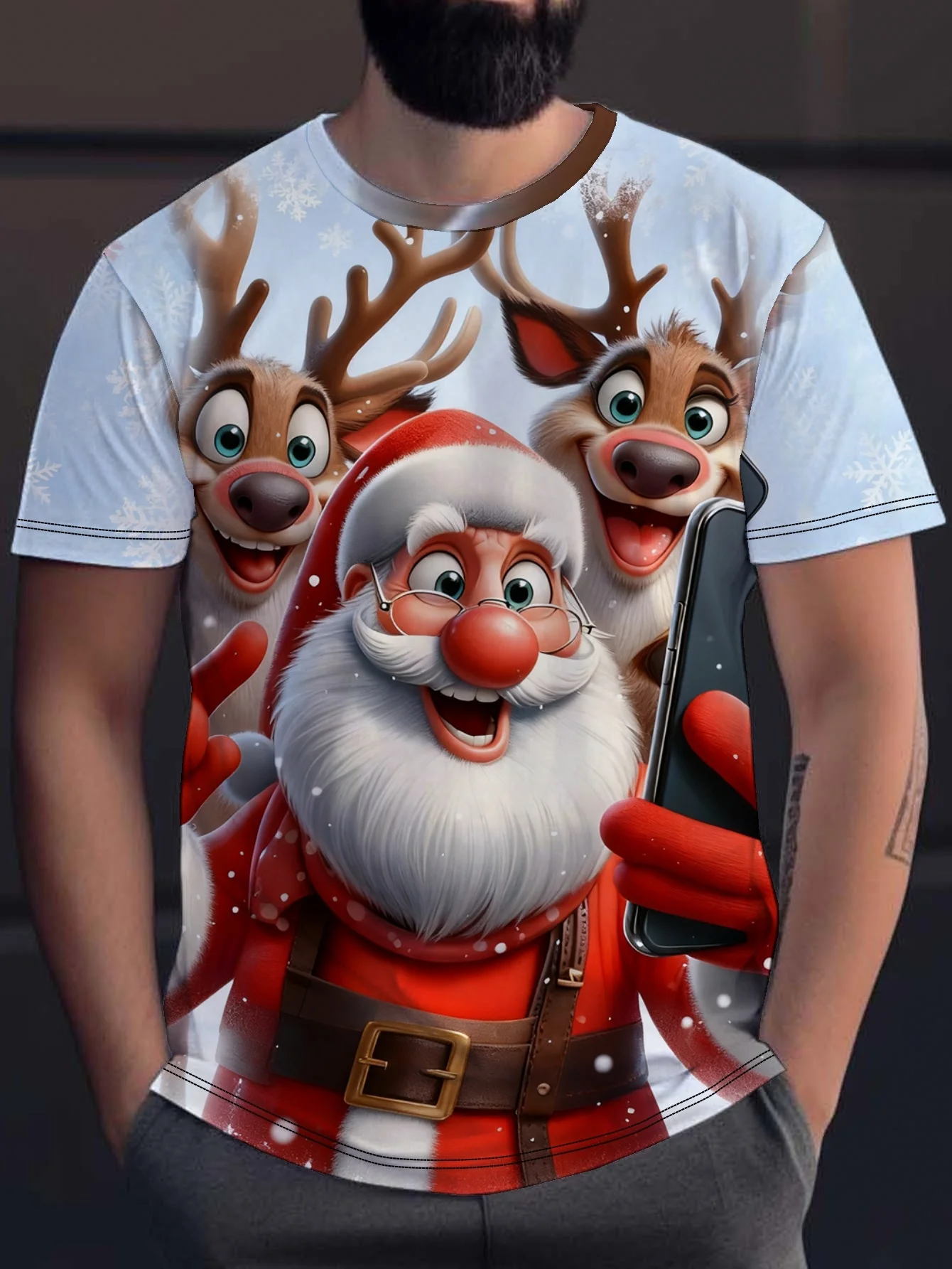 

Christmas Men's T-Shirt Funny 3D Santa Claus Moose Pattern Print Short Sleeve Top Fashion Breathable Crew Neck Y2k Men Clothing