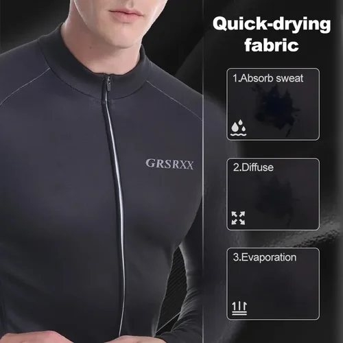 Imagen 2 del producto GRSRXX-camisetas de ciclismo de manga larga para hombre, ropa deportiva transpirable con cremallera completa para otoño e invierno, para bicicleta de montaña y carretera