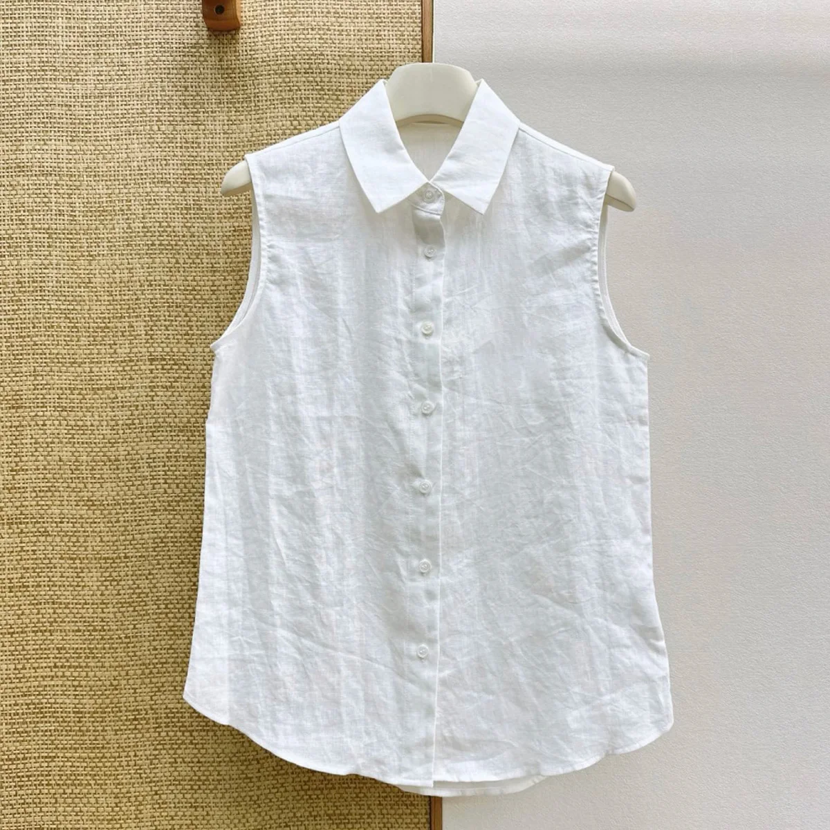 High Quality Women Turn Down Collar Sleeveless Blouse Loose Button Front Daily Shirt lyt2671563