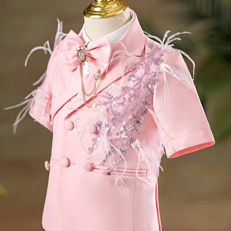 5PCS Baby Jungen Anzug kinder Host Klavier Leistung Blazer Sets Für Hochzeiten Laufsteg Sommer A4565 – Detail 6