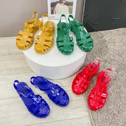 Summer Baotou Roman Women's Sandals Vintage Flat Heel Transparent Crystal Beach Shoes Flat Bottom Plastic Jelly Shoes SHW147