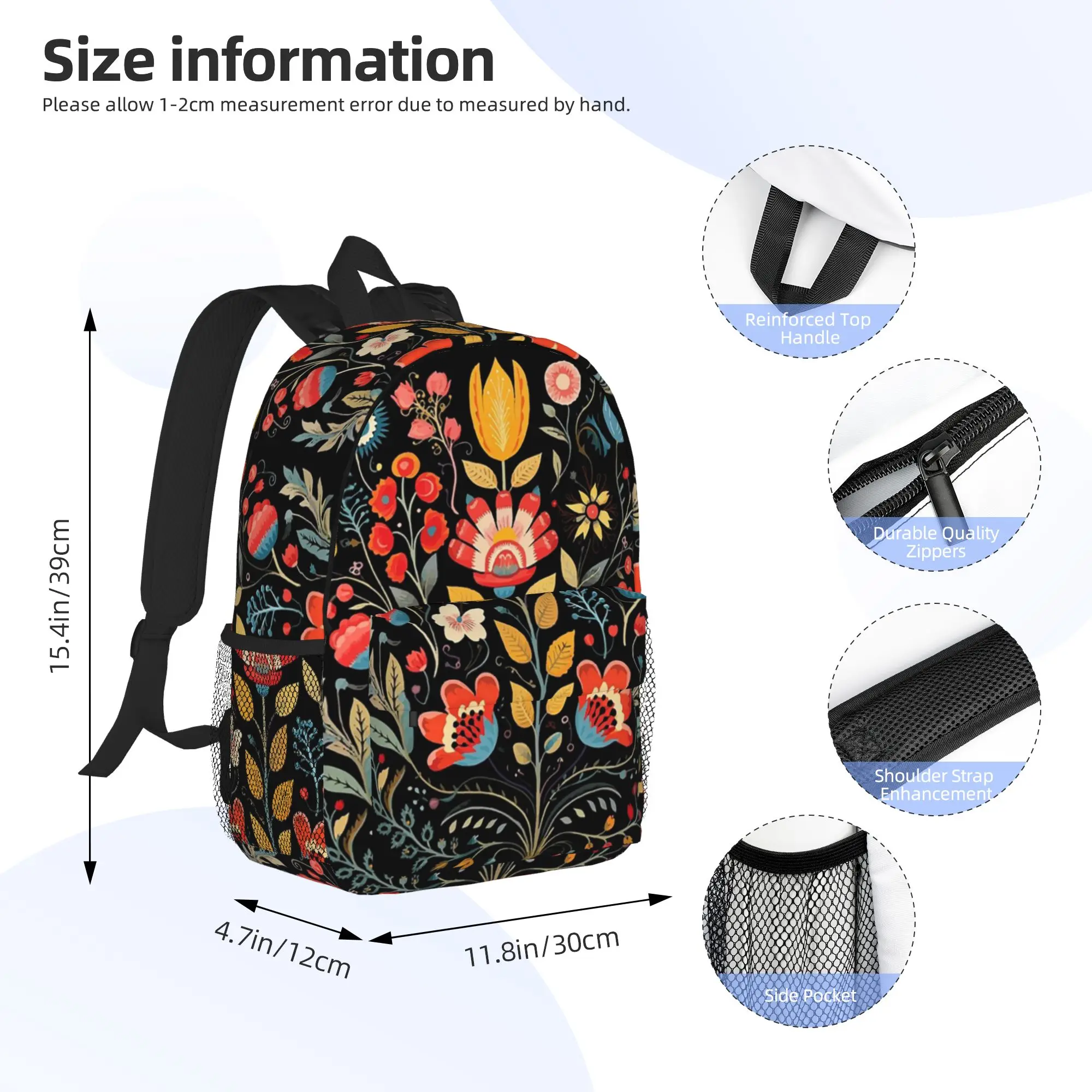Polish Folk Flowers Print Poland Floral Backpack Hot Sale Daypack  Boys Girls BookBag Shoulder Bags for Men Women School Bag