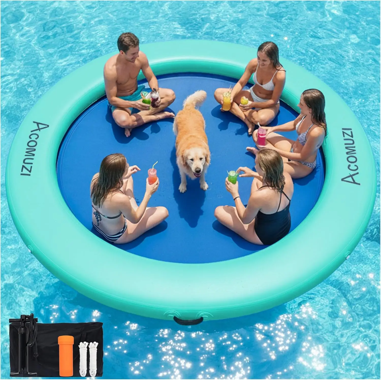 Inflatable Floating Water Hammock Dock Round Ring, Heavy Duty Pool Float Raft for Adults, 4/6/8/10/12FT, Lake and Ocean Use