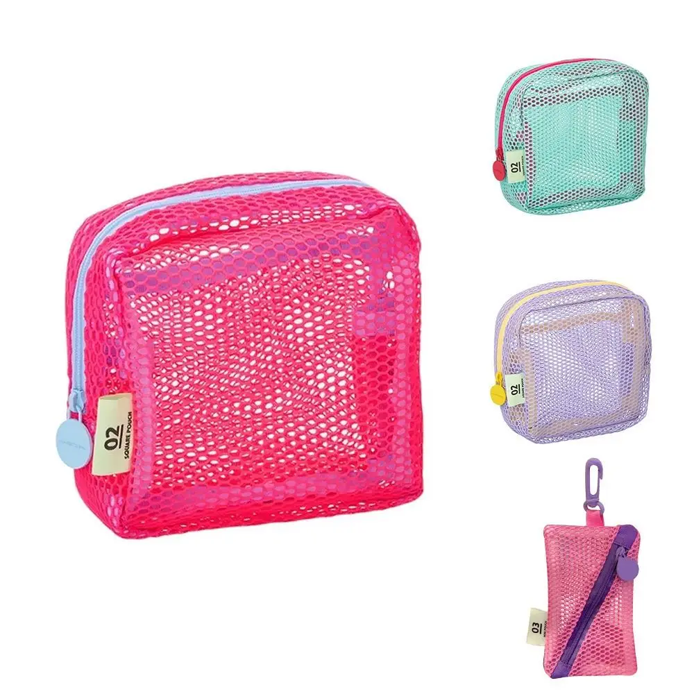 Portable Mesh Cosmetic Bag Dopamine Color Storage Makeup Case Women Mesh Toiletry Storage Pouch Organizer