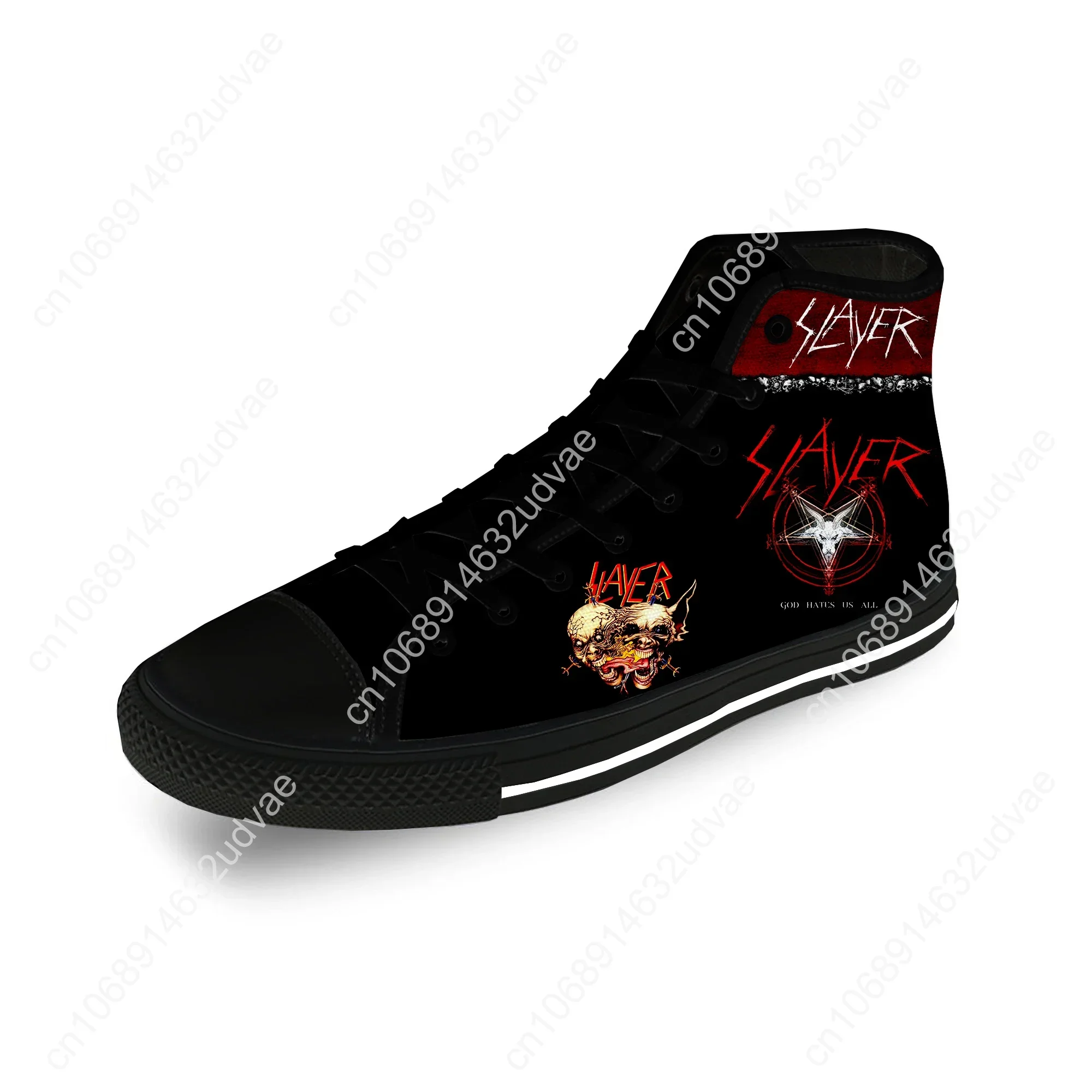 Slayer Heavy Metal Rock Band terrorífico Casual Cloth 3D Print High Top Canvas Fashion Shoes, zapatillas transpirables para hombres y mujeres