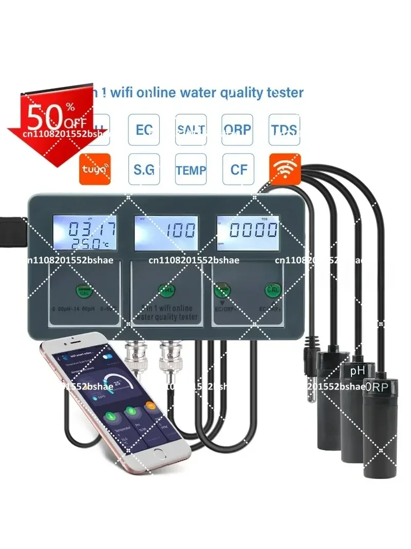 WiFi 8-in-1 Salinity pH Meter Data Logger for Landscaping Hydroponic Plants - Soil Moisture Light Temperature Humidity Tester