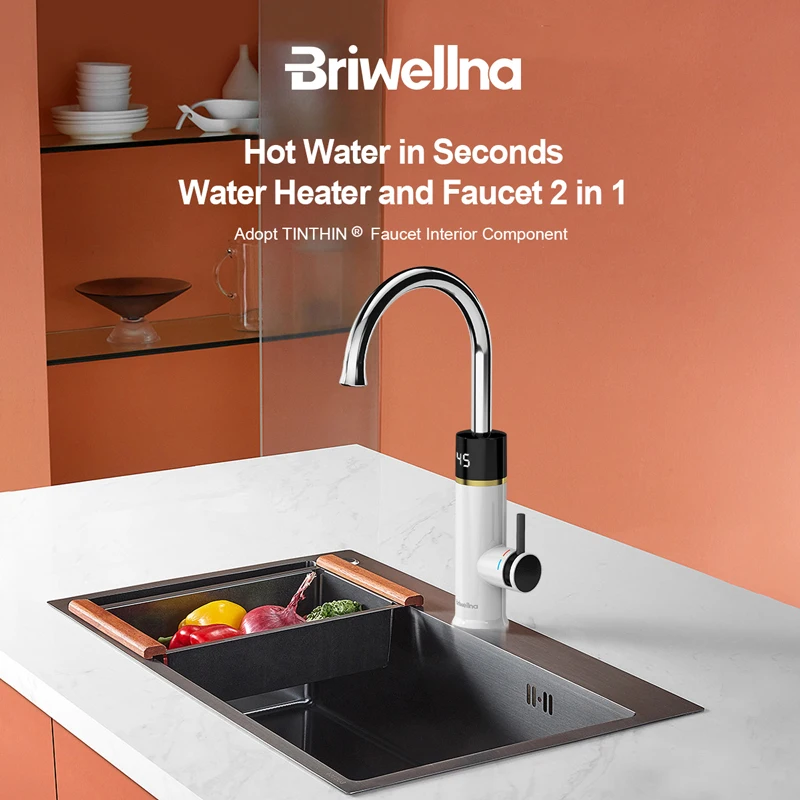 Briwellna-grifo de agua caliente instantáneo, calentador de agua eléctrico de 220V, 2 en 1 con pantalla Digital, grifo de calefacción, Geyser de flujo