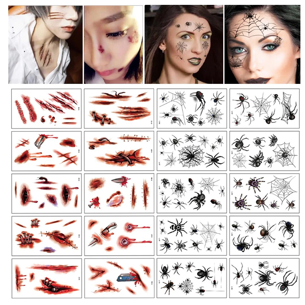 DIY Lifelike Waterproof Scar Spider Design Face Patch Body Art Stickers Tattoo Stickers Temporary Tattoos