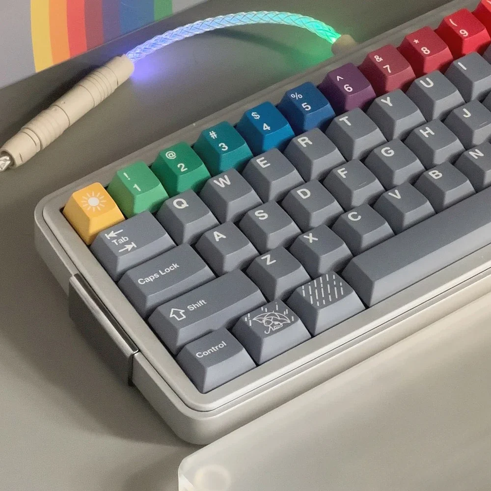 Keycap After Rain Personality Thickened PBT Hot Sublimation Rainbow Color Customized Keyboard Grey Cute Personality