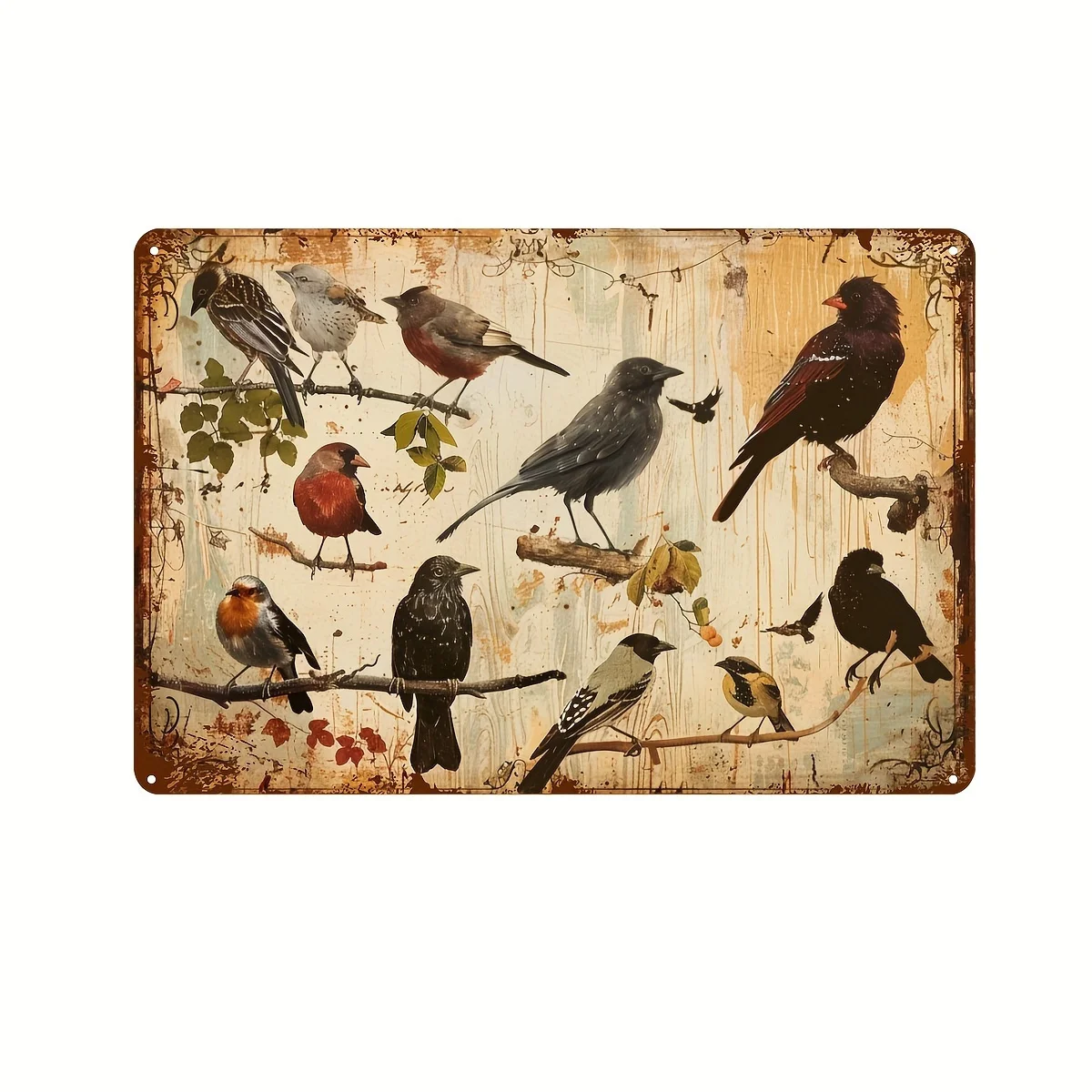 A Creative Vintage Metal Sign Featuring Birds, This Fun Animal Wall Decoration Is Made of Foil And Measures 12X8 Inches, Perfect