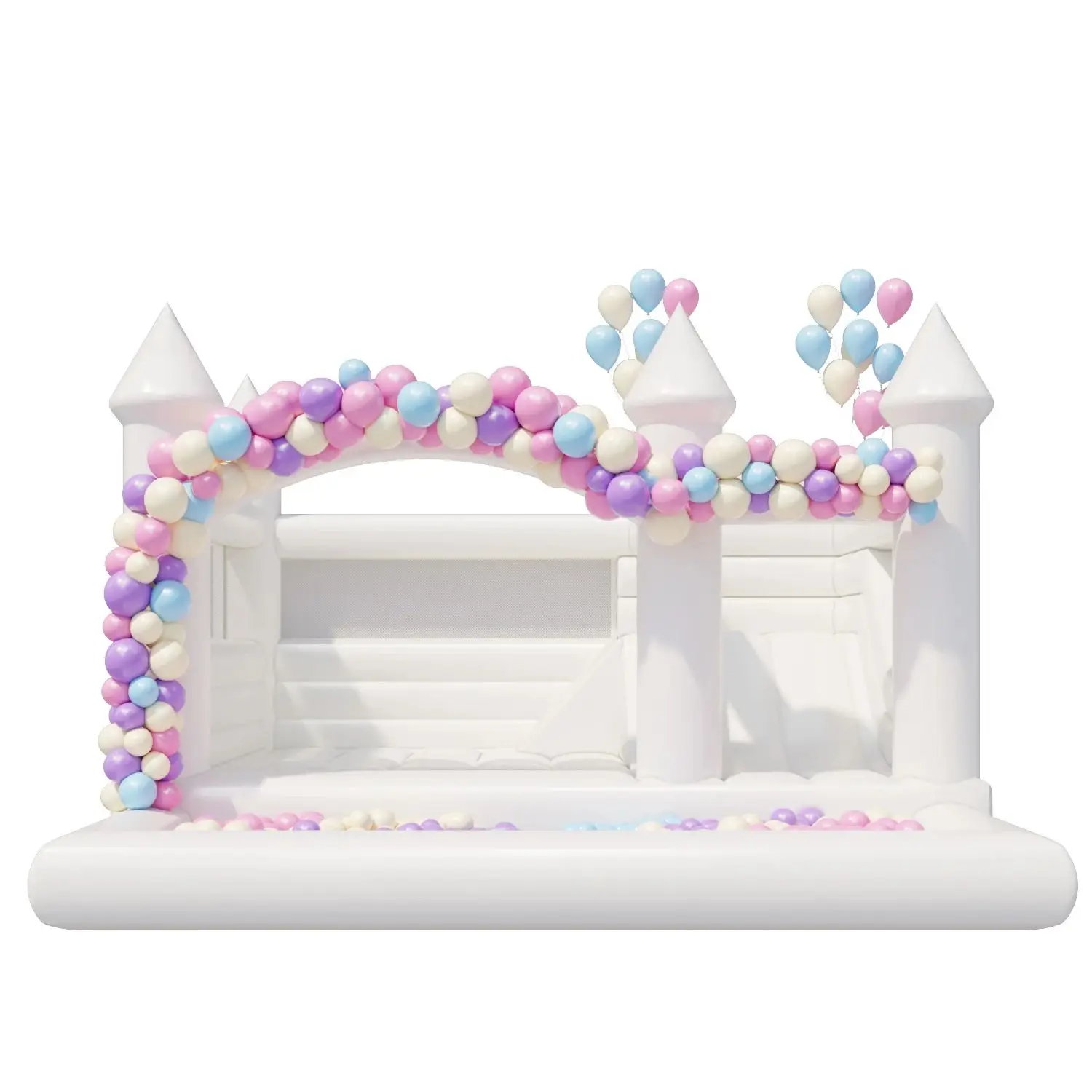 In Stock White Inflatable Bounce House with Air Blower Indoor&Outdoor Bouncy Castle with Ball Pit and Slide for Wedding Birthday