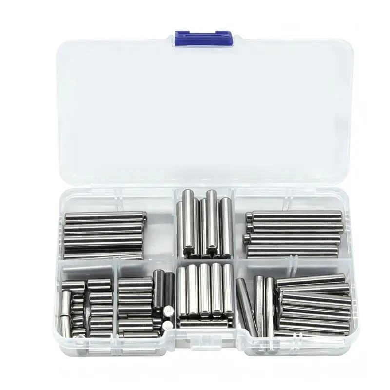 Metal Dowel Assortment with 110 Smooth Cylindrical Items and Divided Storage Case for Positioning and Fastening Parts D2RD