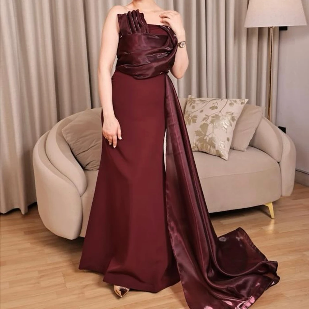 

Women's A-line Evening Dresses Floor-length Strapless Sleeveless Prom Gown Fashion Pleat Simple Draped Casual Customized Gowns