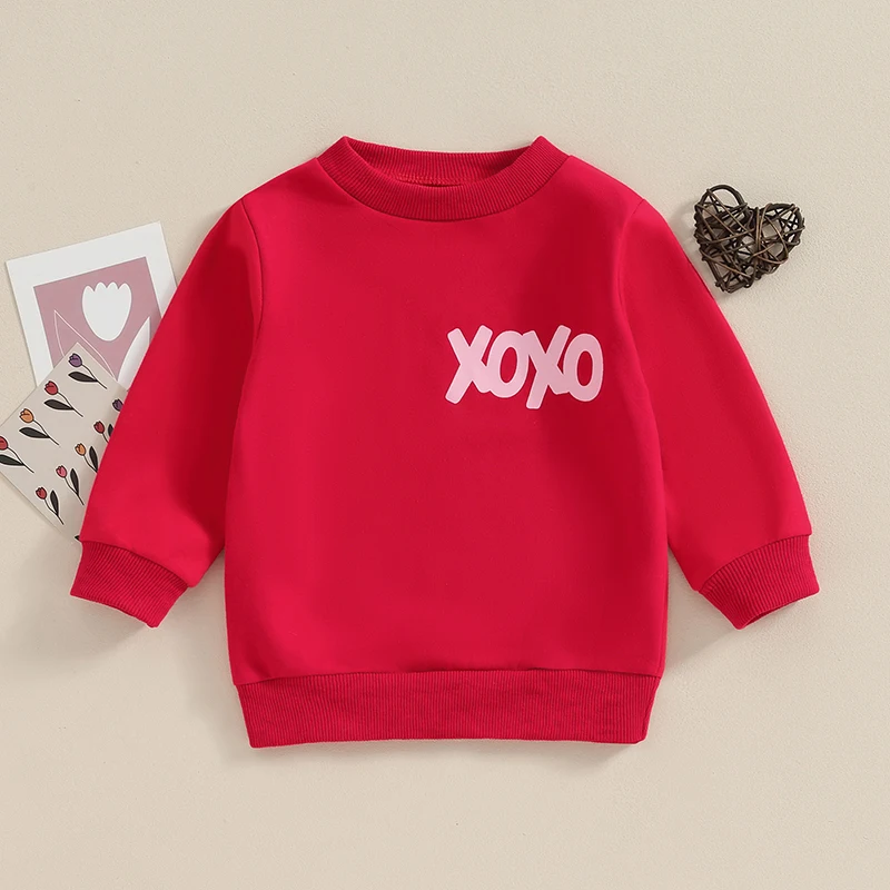 Valentine s Day Toddler Boy Girl Sweatshirt with Heart Print Long Sleeve Round Neck Pullover Loose Fit Top for Kids