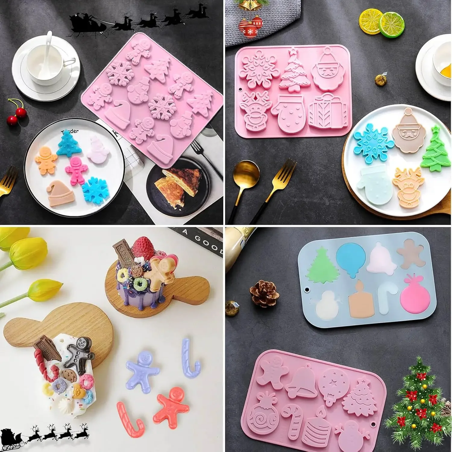 

VERIDIAN 3 Pack Christmas Silicone Molds Gingerbread Snowman Snowflakes Cookie Chocolate Molds Cake Tools Baking Accessories