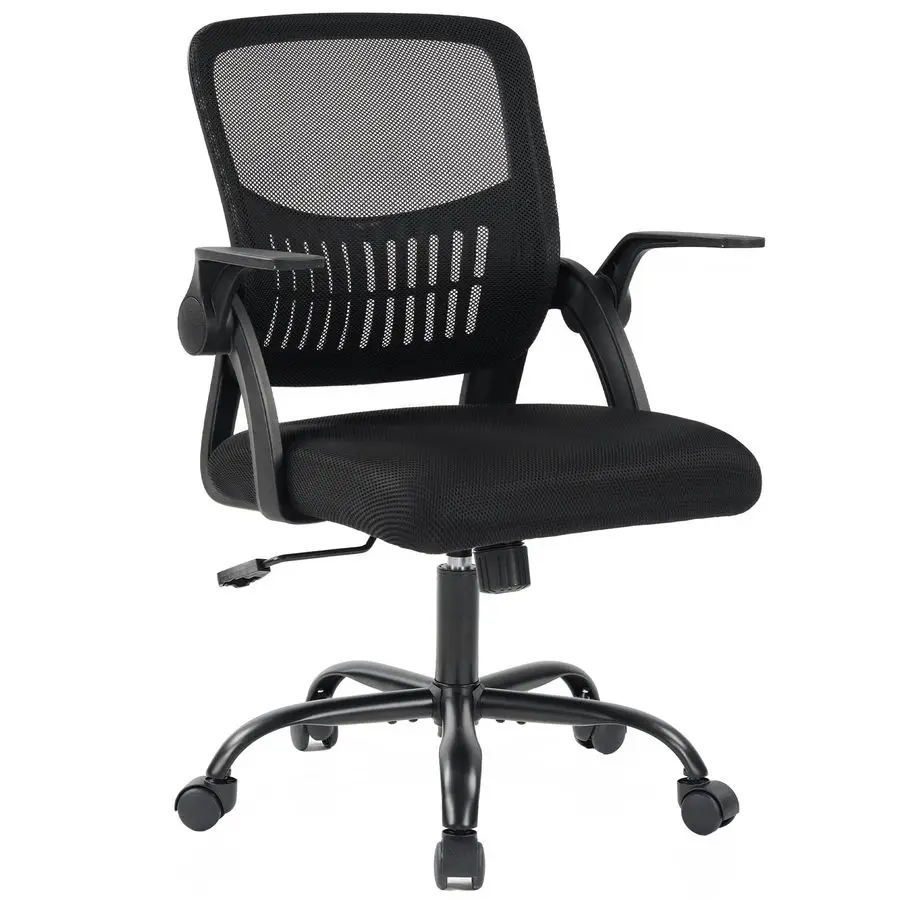 

Home Office Computer Chair Ergonomic Mid Back Desk with Lumbar Support and Rocking Mode, Height Adjustable with Flipup Armrest,