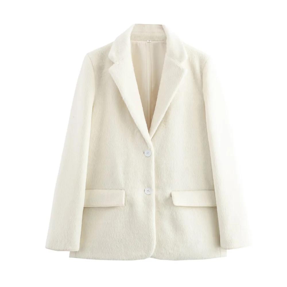 Haut ample en fourrure pour femmes, avec revers, manches longues, poche à boutons, nouveau style, veste de costume élégante, automne et hiver