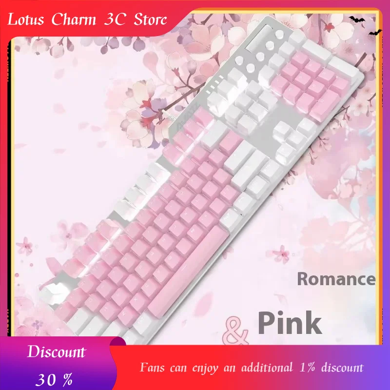 Ajazz Black Knight Ak35i Sakura Pollen Mechanical Keyboard 108 Key  Beauty Female Cute Office Typing Dedicated Gaming Keyboard