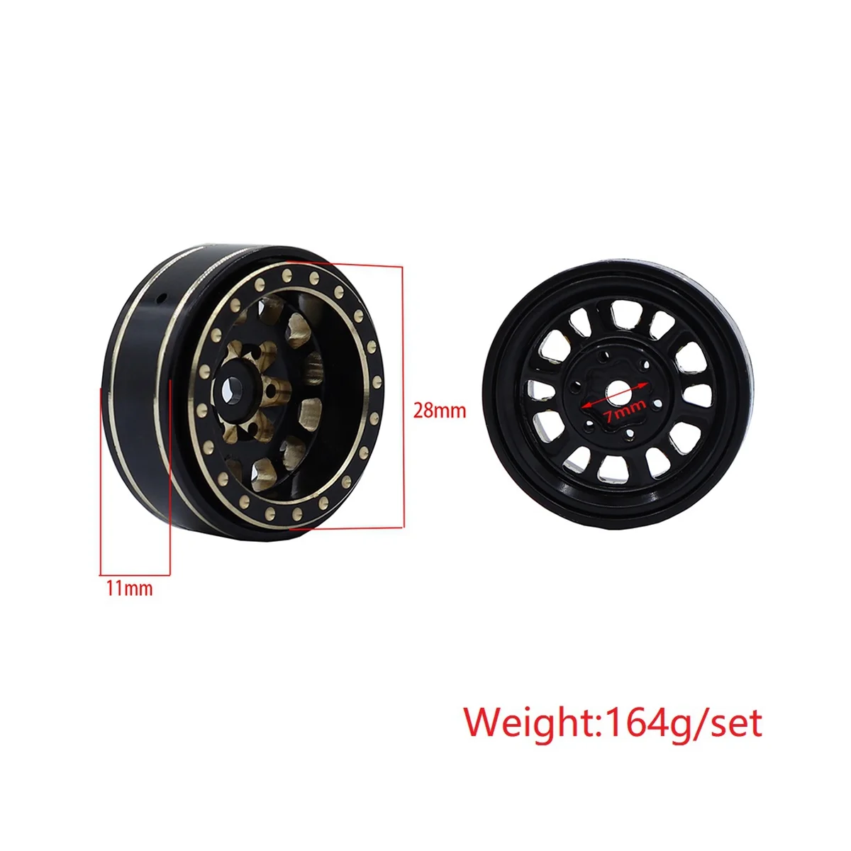 4Pcs 1.0 Plus Brass Beadlock Wheel Rim Wheel Hub for 1/18 1/24 RC Crawler TRX4M Axial SCX24 AX24 FCX24 Upgrade Parts