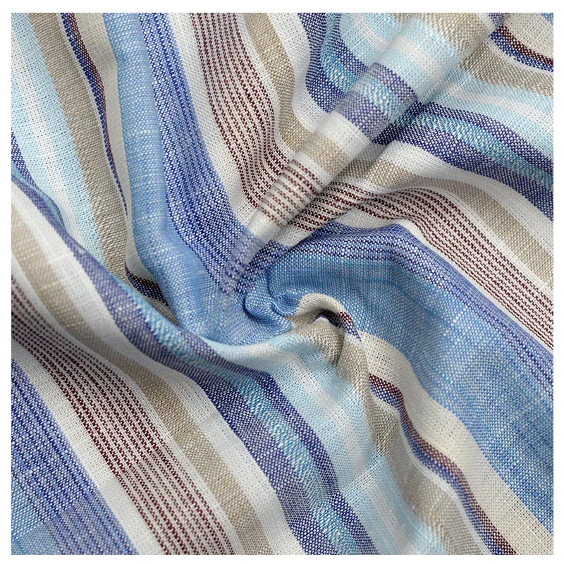 Cotton Linen Yarn Dyed Striped Plaid Woven Fabric For Sewing Shirt Blouse Dress Sold By The Meter