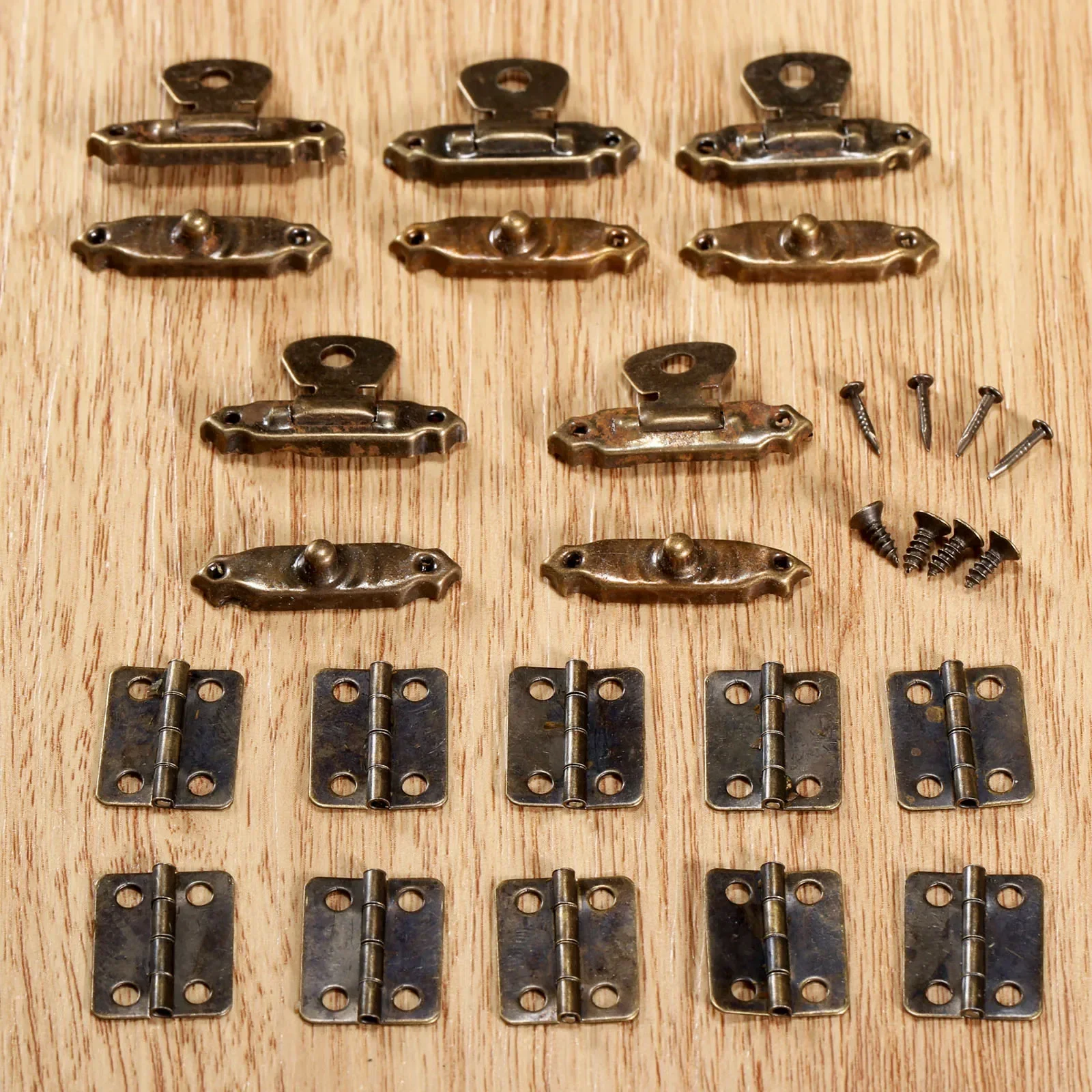 15pcs/set Antique Bronze Round Iron Hinges + Latch Hasps Jewelry Box Toggle Lock Furniture Hardware Vintage Decor Wine Wood Case