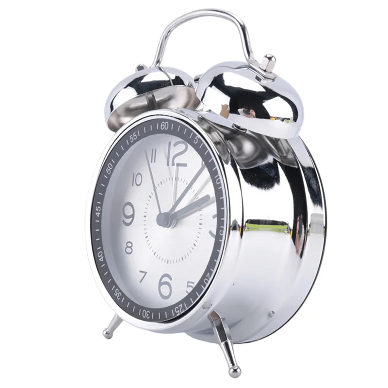 4 Inch Retro Loud Alarm Clock Silent Non-Ticking Quartz With Backlight, Twin Bell Alarm Clocks For Bedrooms Bedside-B Reusable