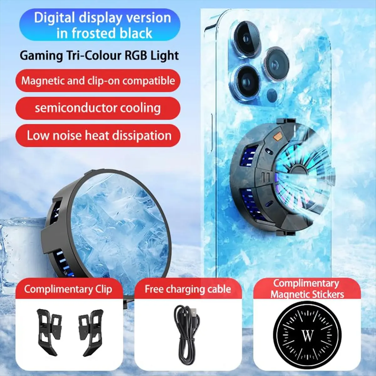 AAAE 2-in-1 Magnetic & Clip-on Phone Cooling Fan Radiator for Smartphone/Tablet for Gaming, Video Calls, Live Broadcasting
