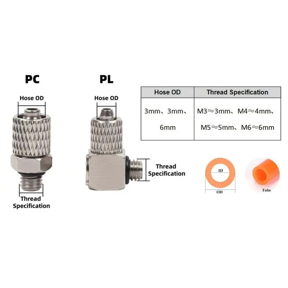 10Pcs New Male Thread Micro Quick Twist Joint 3mm 4mm 6mm OD PL/PC Pneumatic Pipe Connector M3 M4 M5 M6 Brass Air Tube Connector