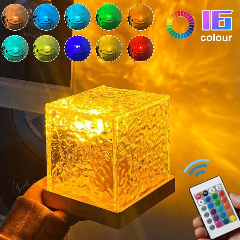 Crystal Lamp Water Ripple Projector Night LightDecoration Home Houses Bedroom AestheticAtmosphere Holiday Gift  Flame Lamp