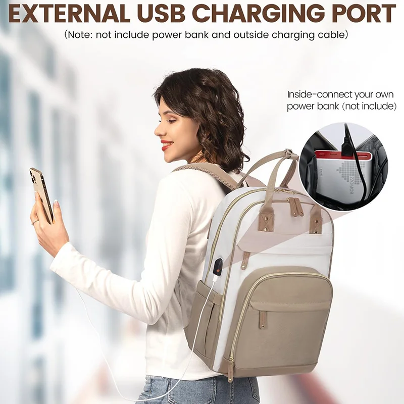 USB Charging Backpack 15.6 Inch Laptop Bags Daily Commuting Travel Bag with External Charging Port Luggage Strap Backpacks Women