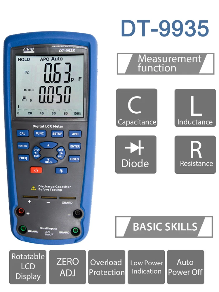 CEM DT-9935 مقياس قدرة دائرة التوالي اختبار المتعدد لمقاومة السعة الحث التمساح كليب أداة قياس #5