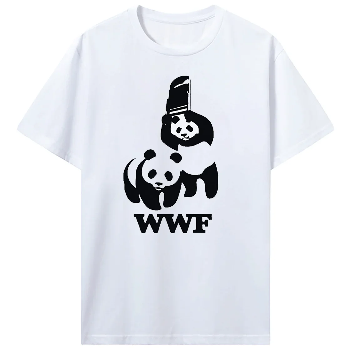 Print LTD WWF Panda Wrestling Save The Panda Funny White T-Shirt Unisex Cartoons Pattern T Shirts Pure Cotton Breathable Tee Top